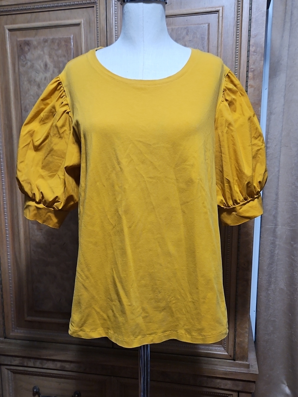 Chico's Mustard Puff-Sleeve Tee Chicos Size 3 (XL)